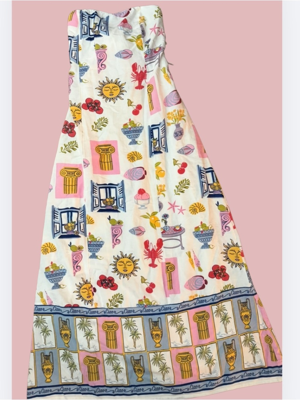 Japna White Multicolor Printed Strapless Maxi Dress
